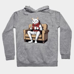 White Cat Sipping on Hot Chocolate Hoodie